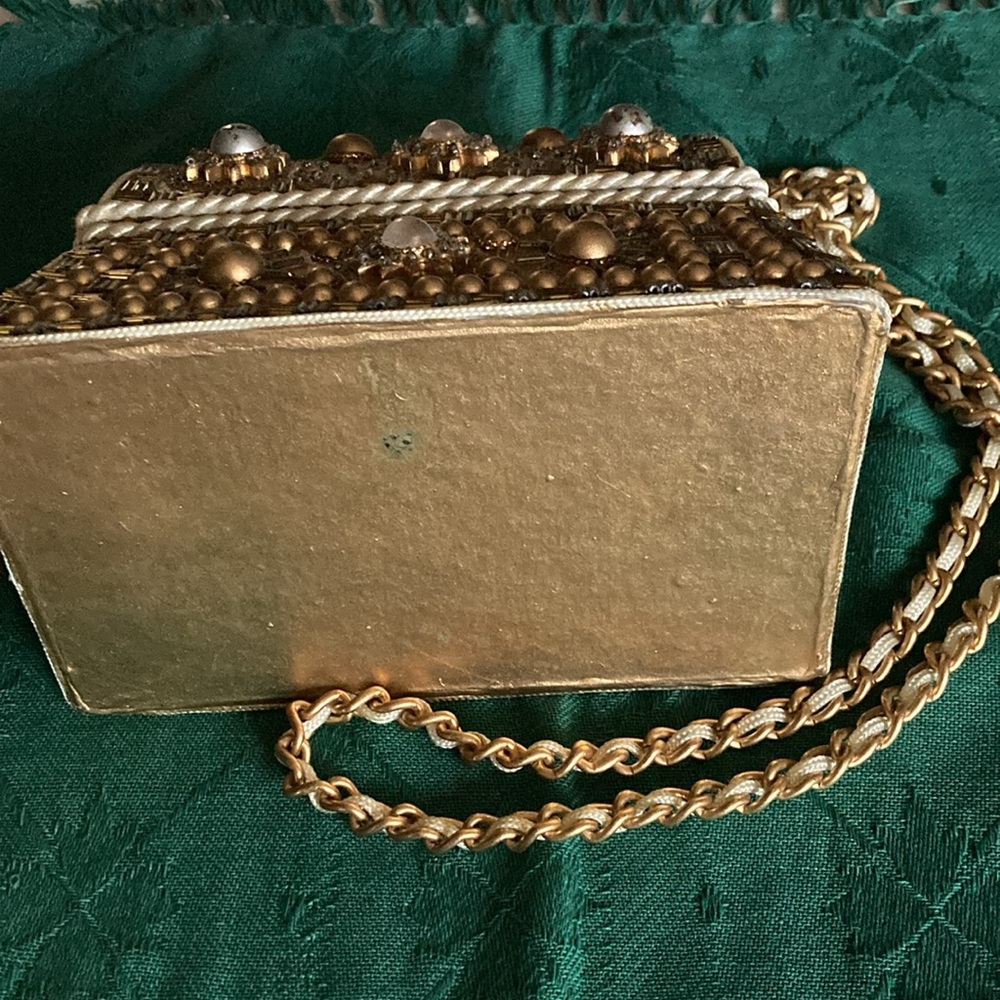RARE vtg. MARY FRANCES treasurer chest purse w/gold lining, lift top.  $175 - Picture 6 of 9